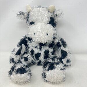 Kellytoy Cow Black White Spots Eyelash Fur Plush Stuffed Animal 12" Long